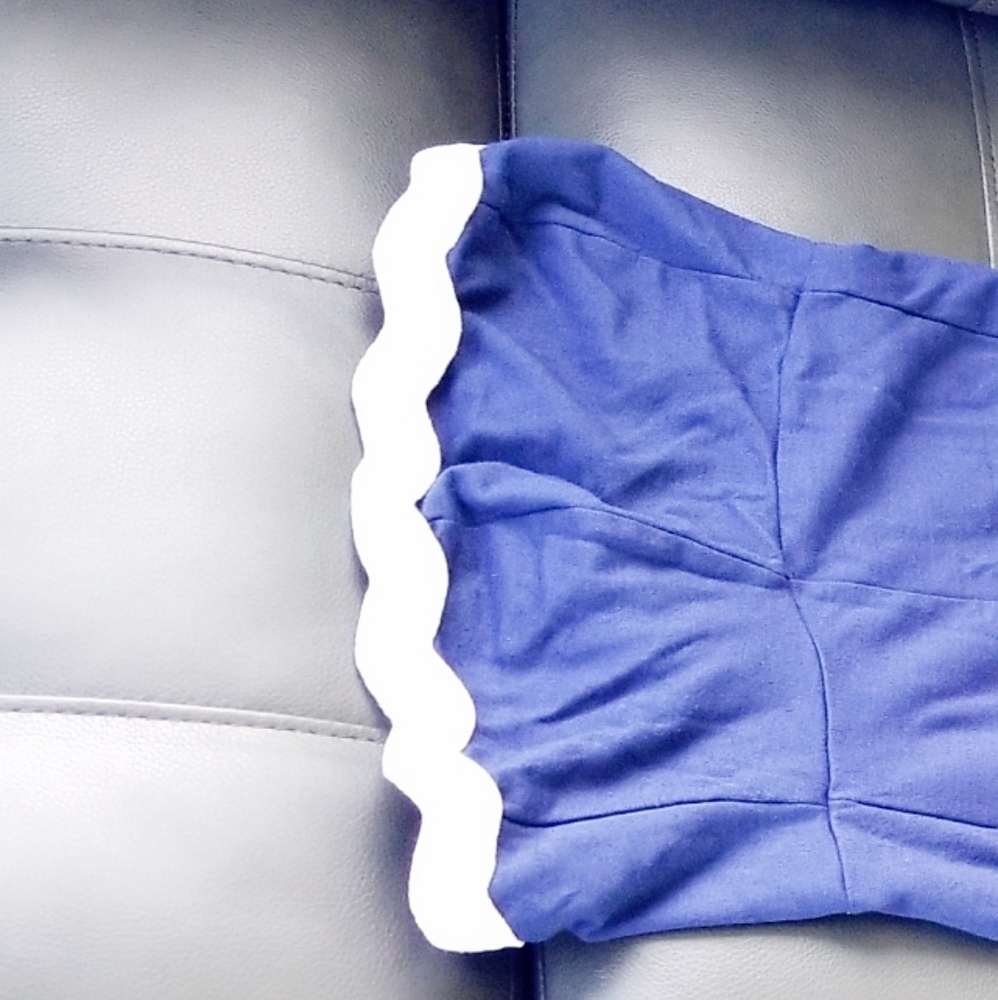 Strapless blue and white flowy maxi